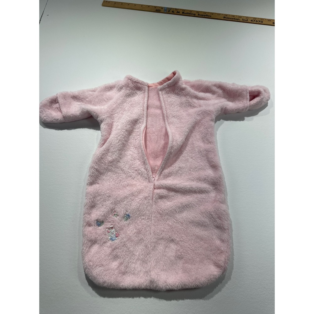 Vintage infant Pink Plush Fleece Sleep Sack Bunny Embroidered Wearable Blanket